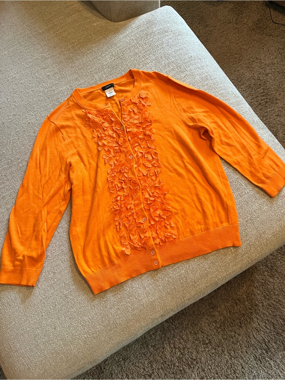 J. Crew Bright Orange Ruffle-Front Cardigan